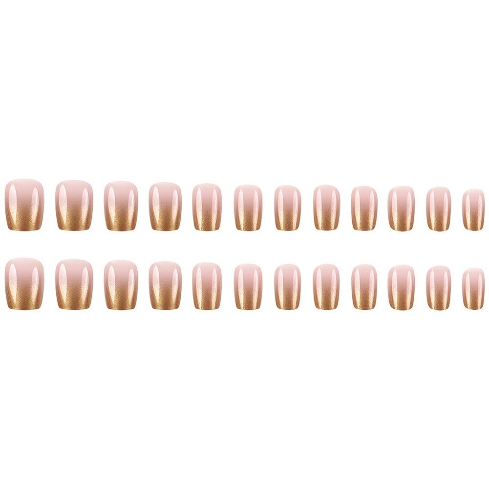 Gold to Pink Gradient Press On Nails Short Square ABS Material 30 Pieces