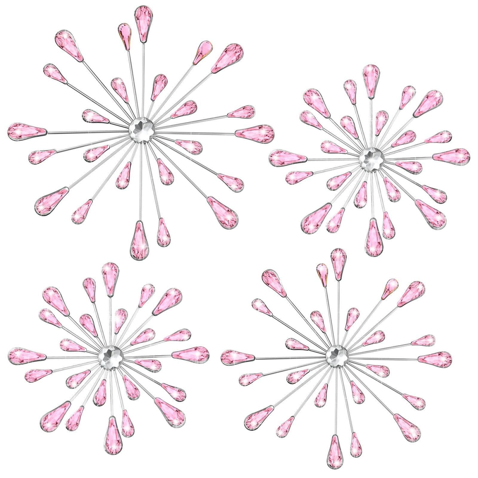 Hicarer 4 Pcs Starburst Wall Decor Bling Wall Art Crystal Teardrop 3D Hanging…