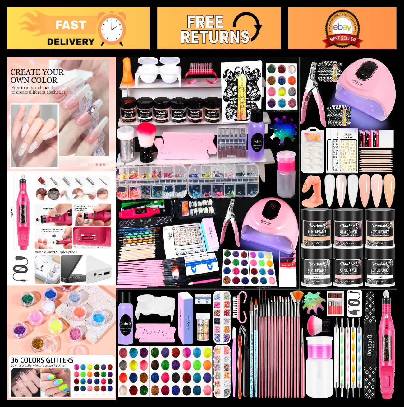 Acrylic Nail Kit with Drill & UV Light – Complete Professional Starter Set for B