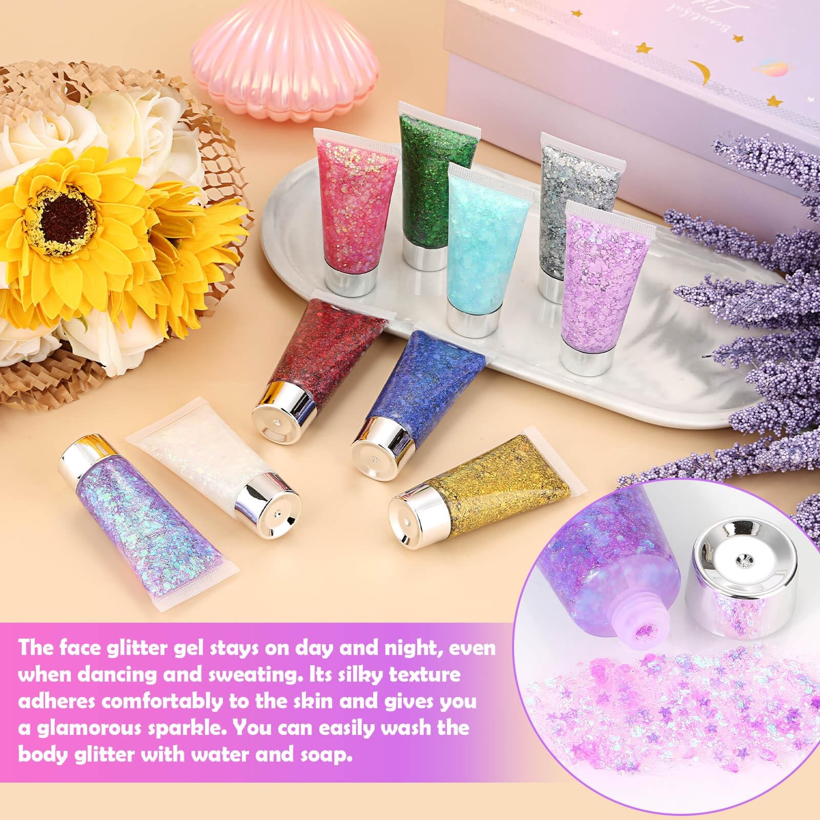 10 Colors Body Glitter for Skin and Hair, Makeup Sparkles Rave for Festival O…