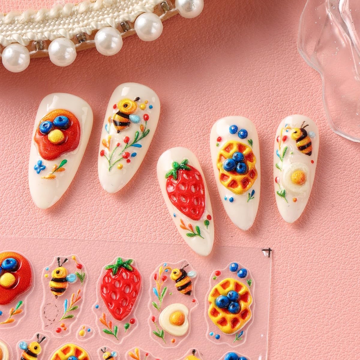 Summer Daisy Flower Nail Art Stickers 5D Embossed Nail Decals 2PCS Cute Bee L…
