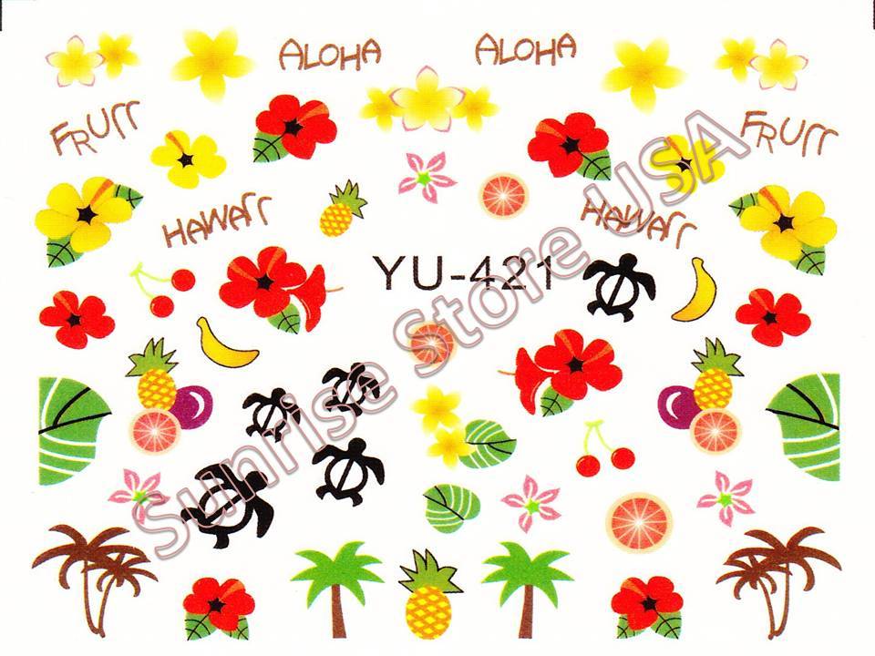 Nail Sticker Water Transfer Palm Tree Hawaii Anchor Fruit Flower Flag Bird Beach