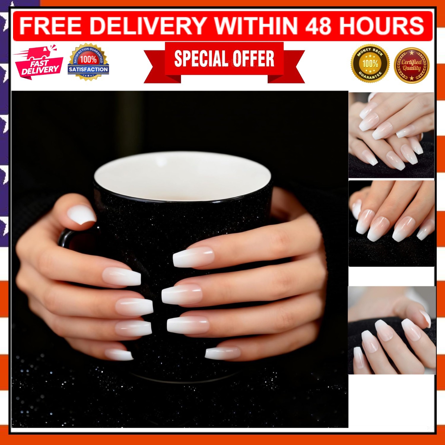 Fashion-Forward Ombre Ballerina Coffin Nails – Easy Press On for Any Occasion