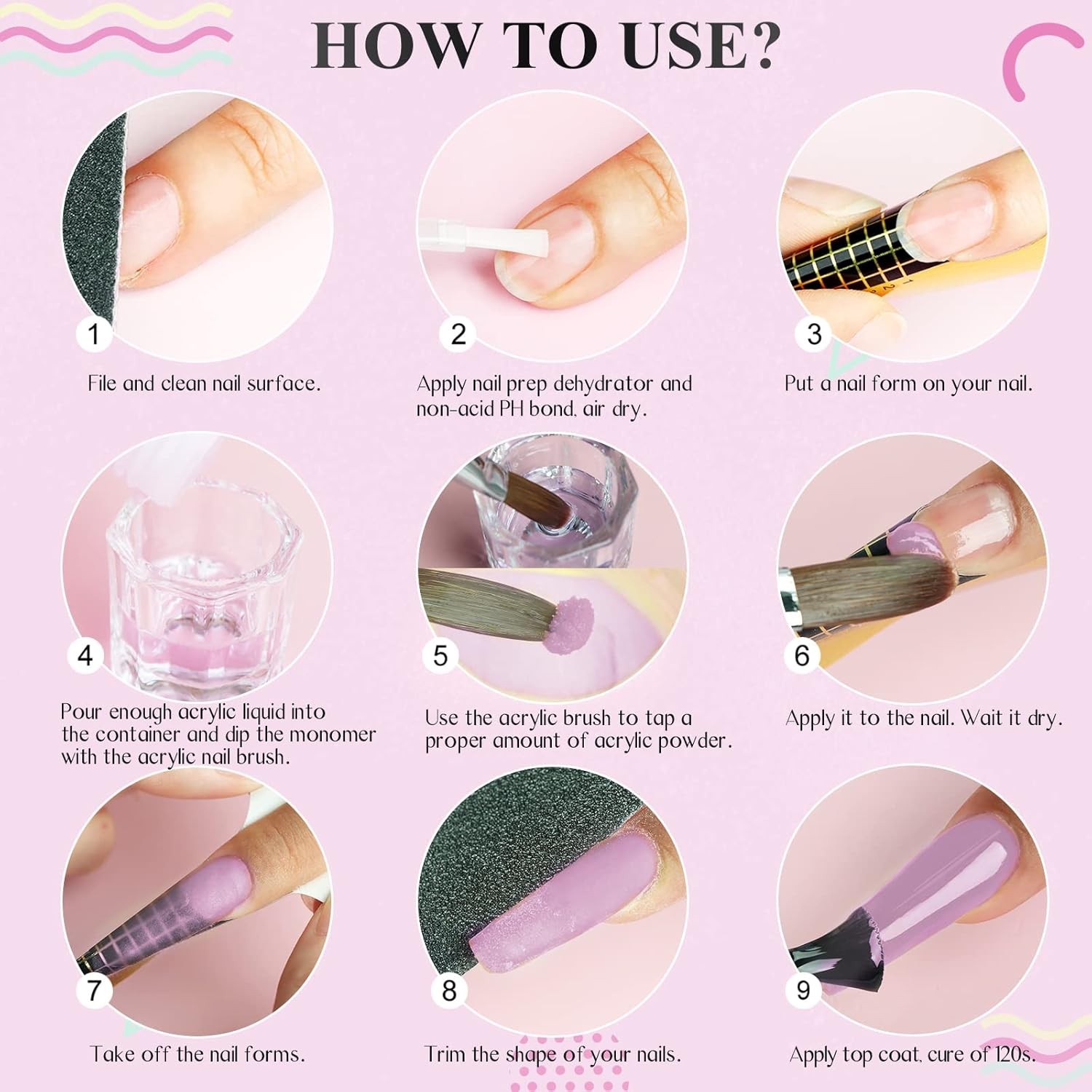 Acrylic Nail Starter Kit: Clear Pink Nude Acrylic Powder & Liquid, Brush, Files,