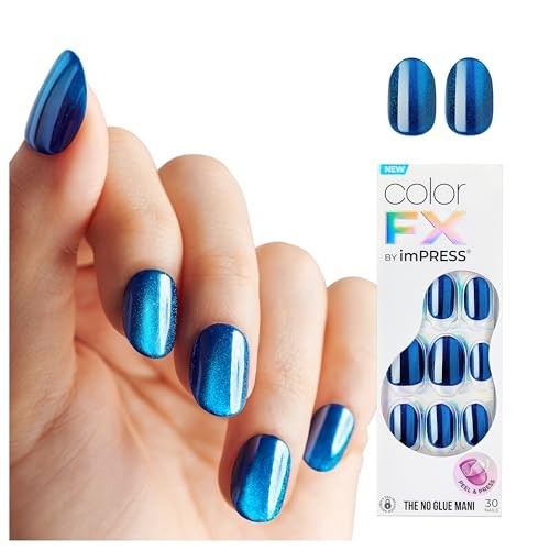 KISS colorFX by Press On Nails , ‘’, Solid Blue with Pearlescent Reconnect