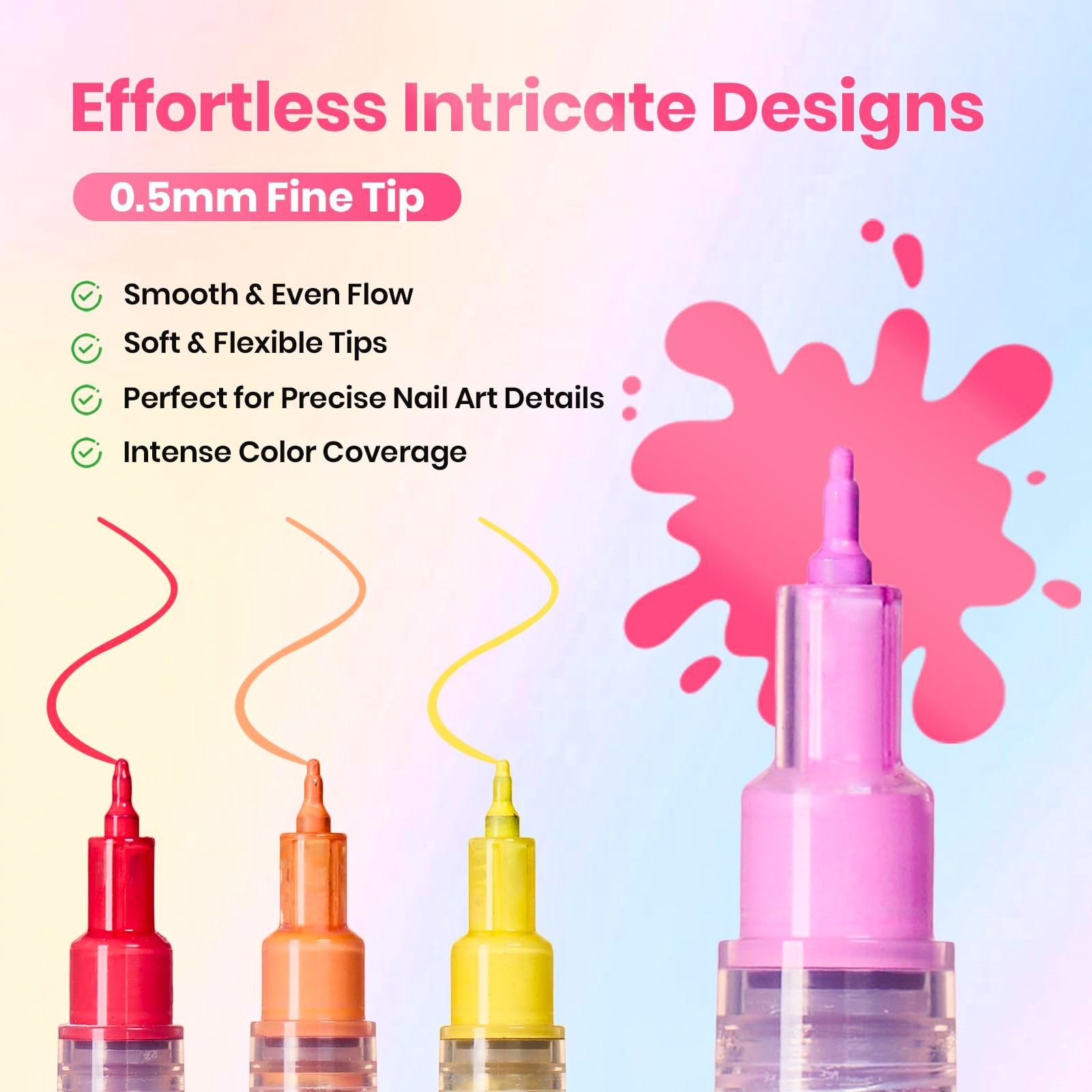 12 Colors Nail Art Pens – 0.5mm Fine Line Quick Drying Acrylic Paint Markers for