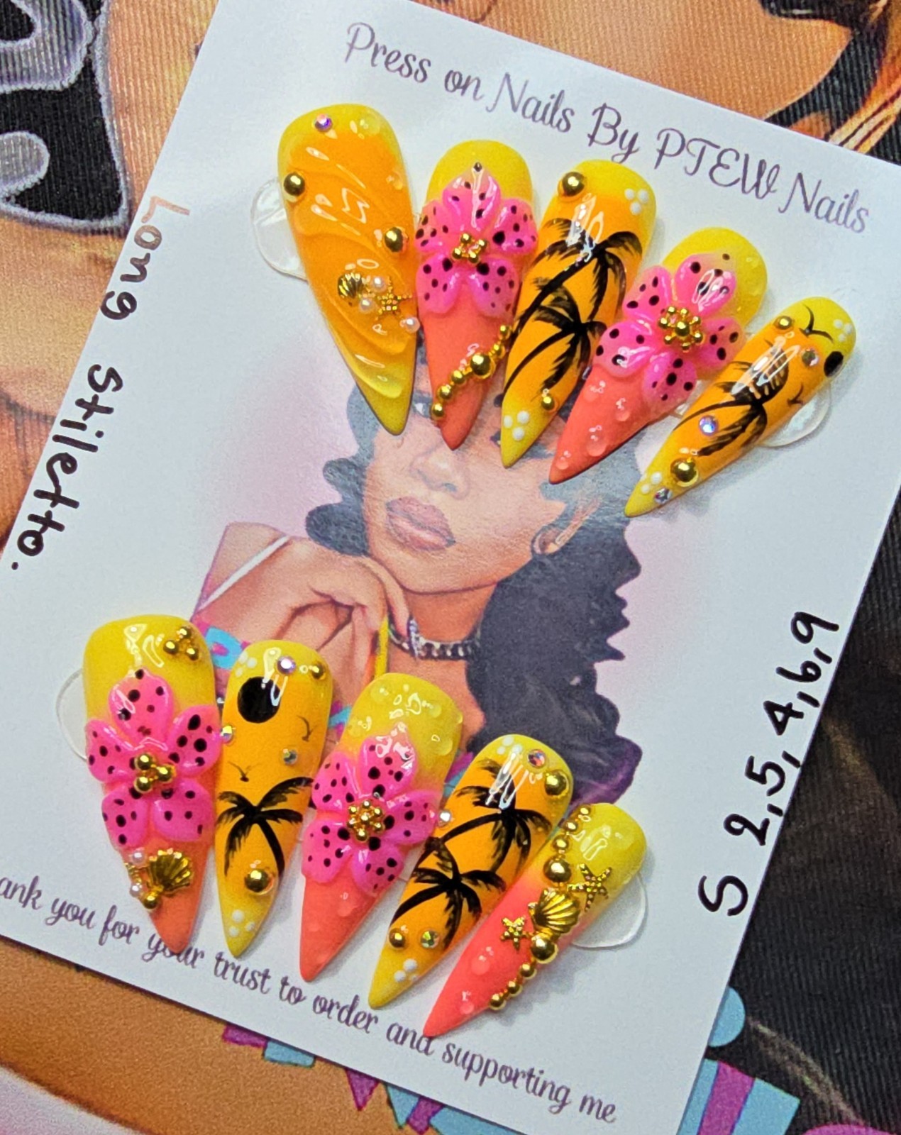 Handmade Gel Press On Nails, Small Size 2,5,4,6,9 Long Stiletto