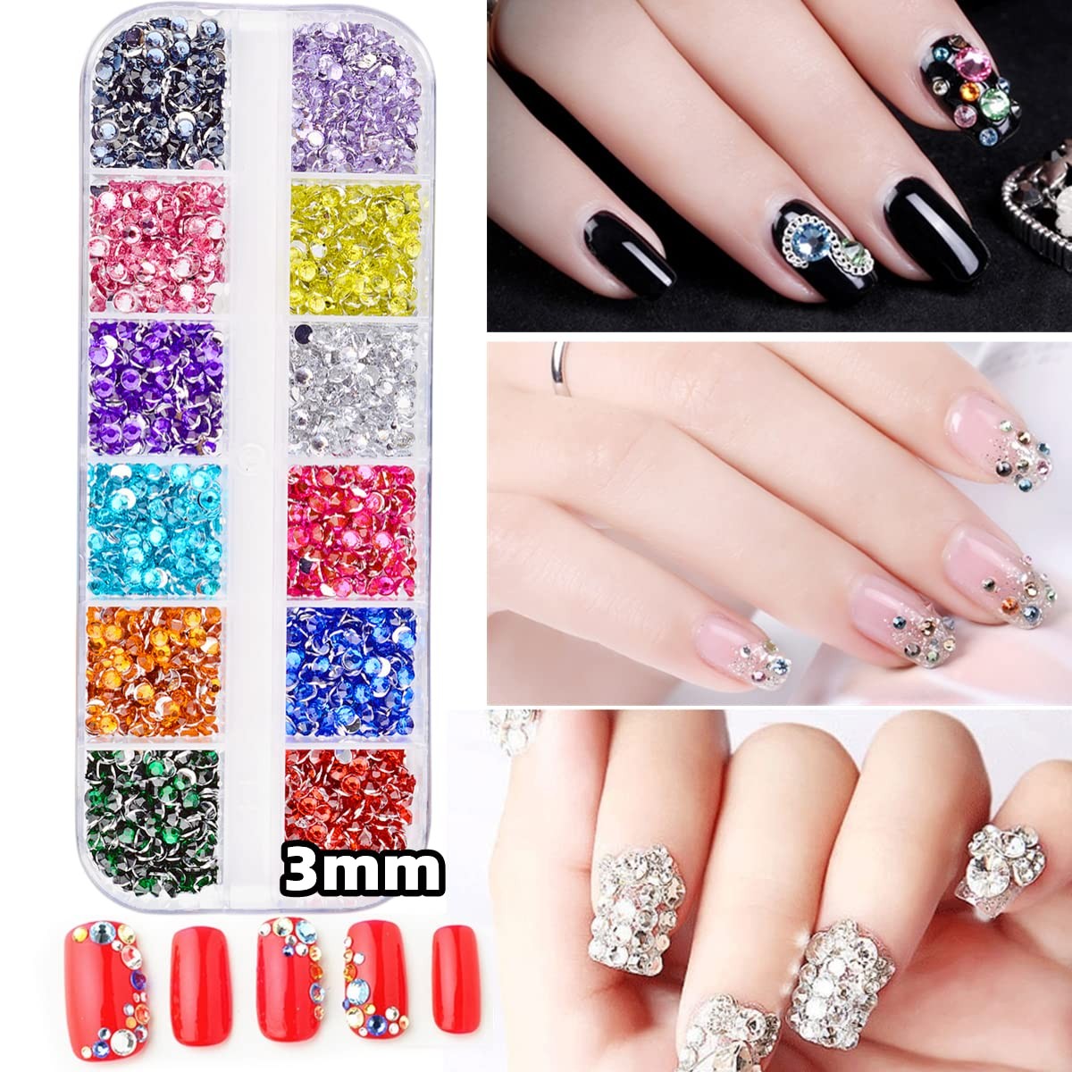 5 Boxes 9000pcs Sparkling Crystal Nail Rhinestones Pearls Kit, Flatback Multi…