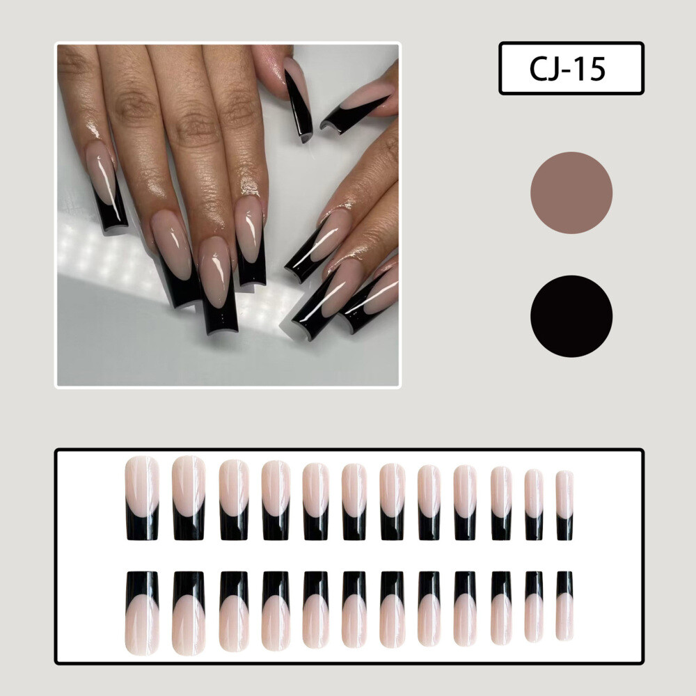 French Long Fake Nail Black Nail Patch Women Nail Art Thin Press on Nail Tips