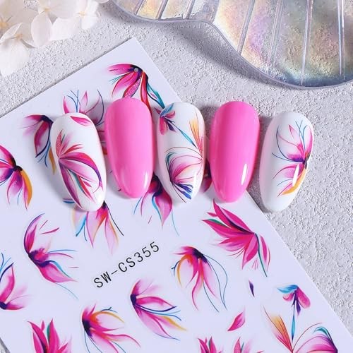 6 Sheets Flower Nail Art Stickers Spring Summer Nail Decals 3D Self Style-4