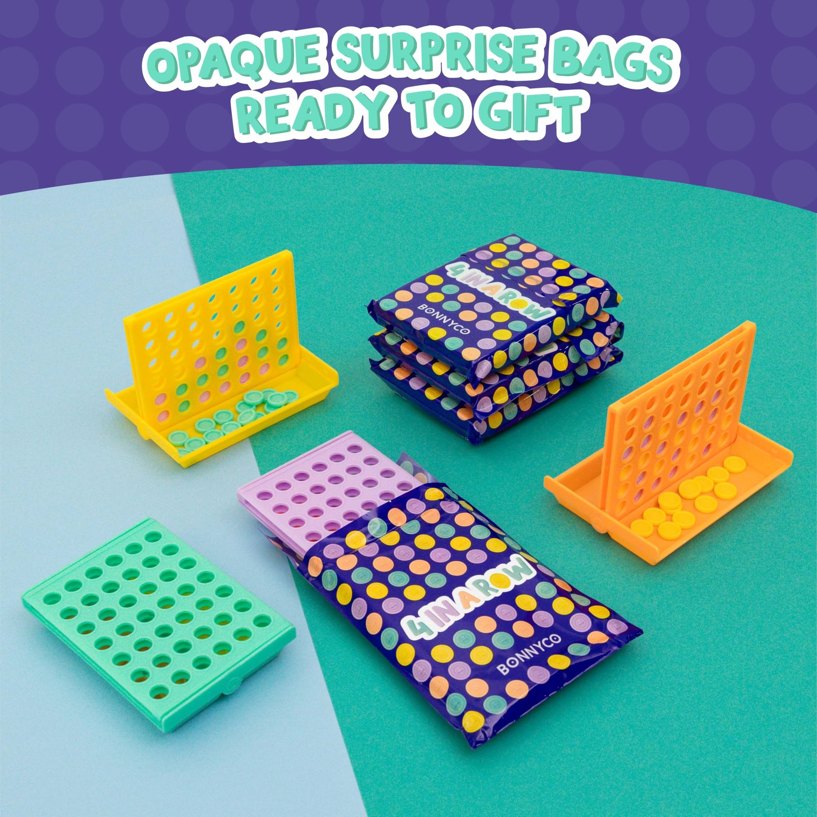 BONNYCO 4 in a Row Pack of 16 Birthday 16, Orange, Yellow, Purple, Green