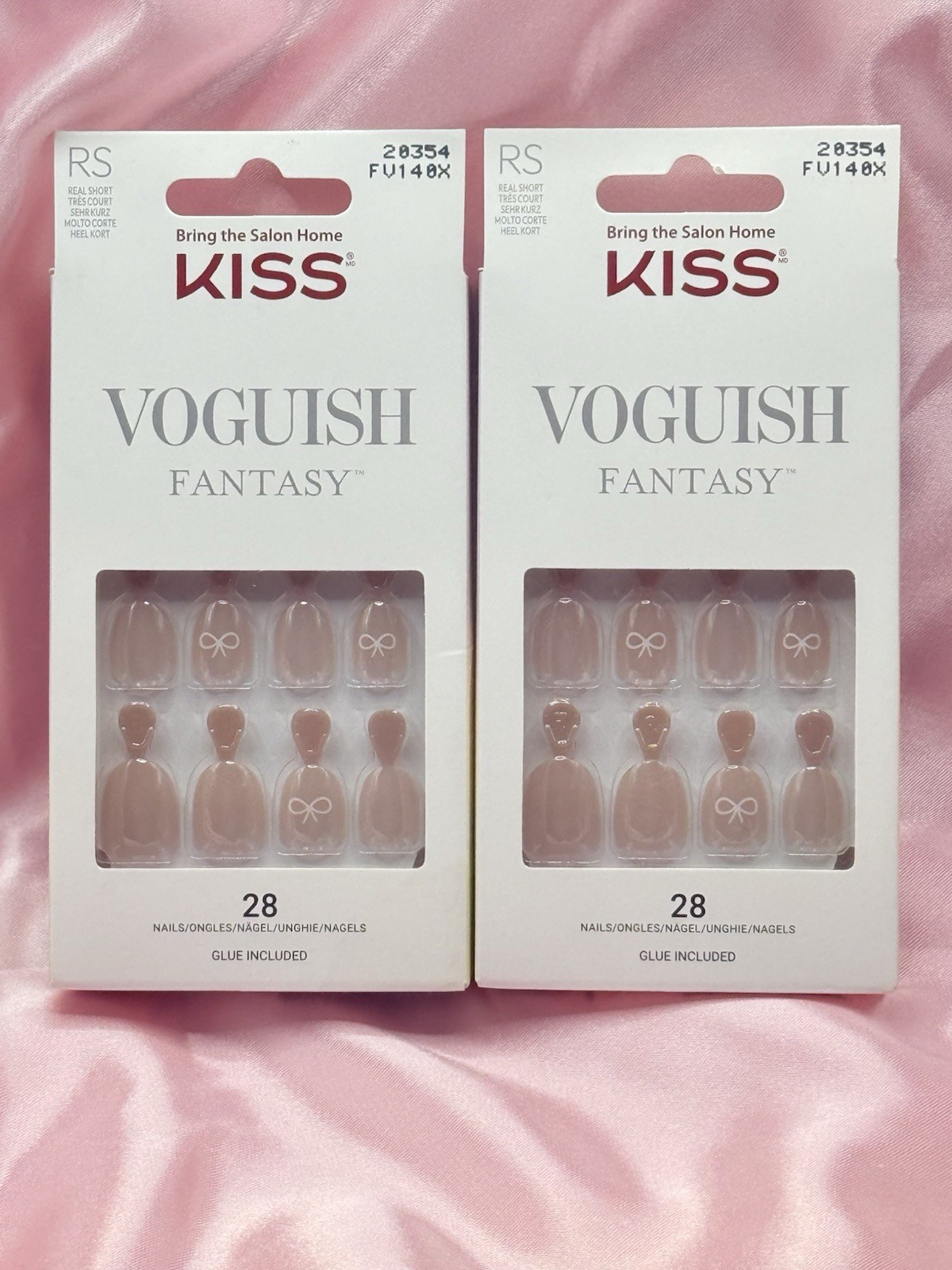 Kiss Voguish Fantasy Press-On Nails Real Short Oval Nude Bow Manicure 20354 X2