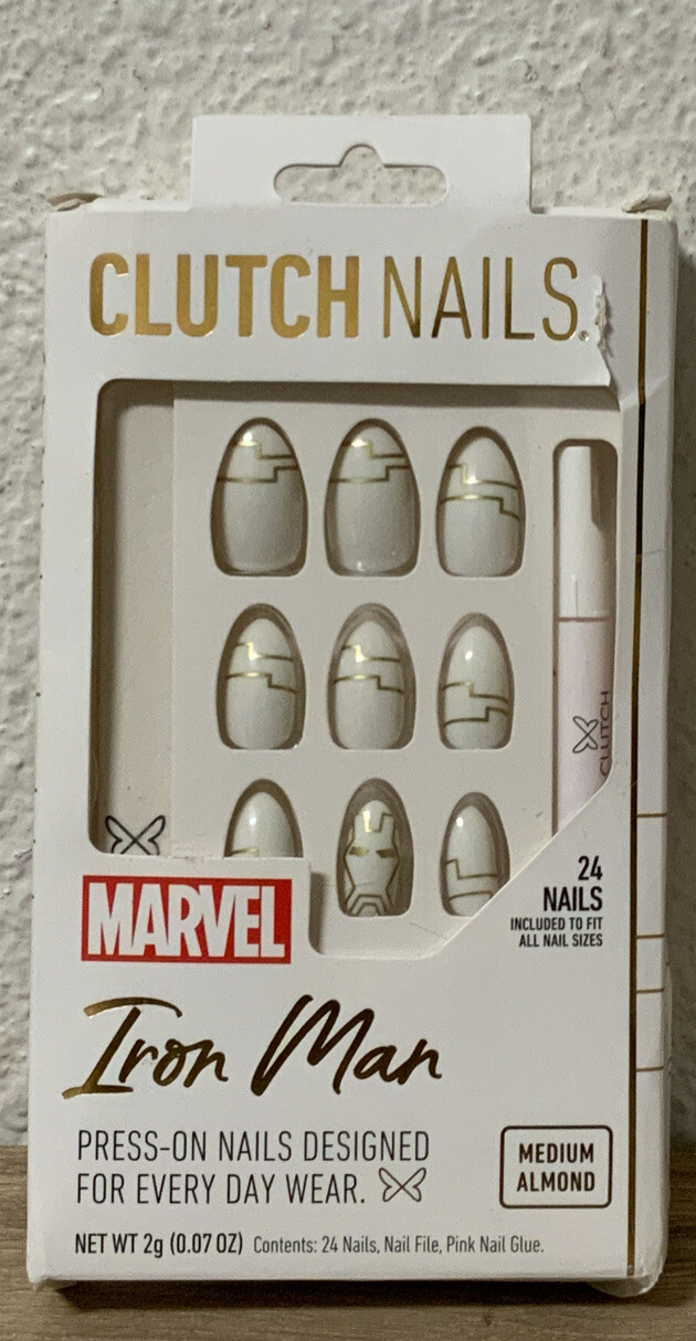 🎥 Clutch Nails Marvel Iron Man Press-On Nails – Medium Almond🆕DISTRESSED BOX