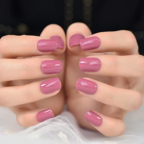 Rose Pink Press On Nails – Square Short False Nails for Women & Girls