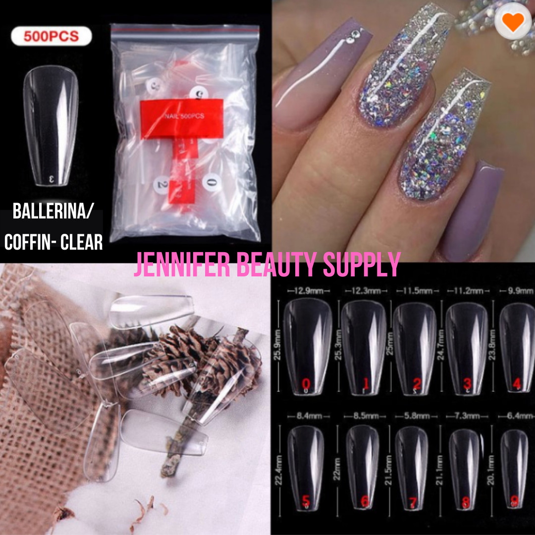 500Pcs/Bag Long Ballerina False Nail Tips Acrylic Coffin Full Cover Fake Nails