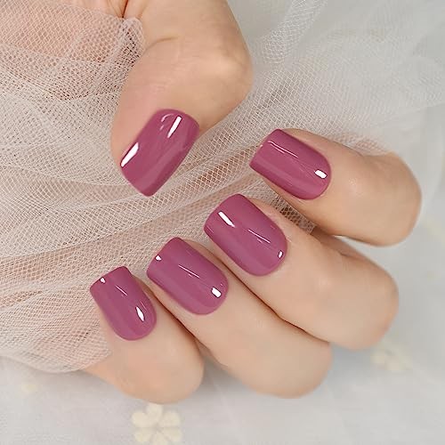 Rose Pink Press On Nails – Square Short False Nails for Women & Girls