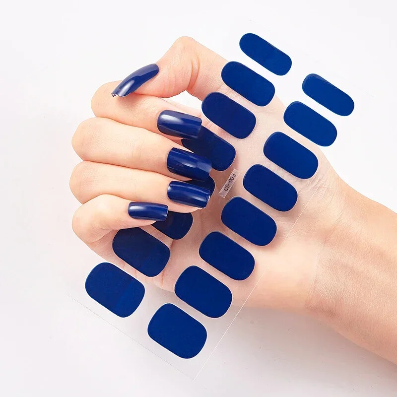 16 Strips Patch Full Cover Wraps Gel Nail Sticker UV Lamp Semi-Cured Manicure