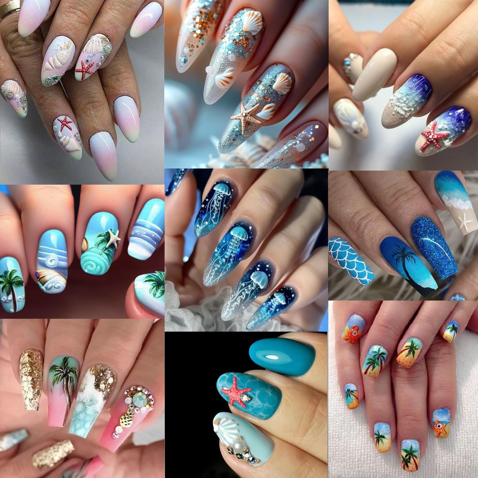 Beach Nail Stickers for Nail Art Shell Nail Decals for Women | 5D,Self Adhesive,
