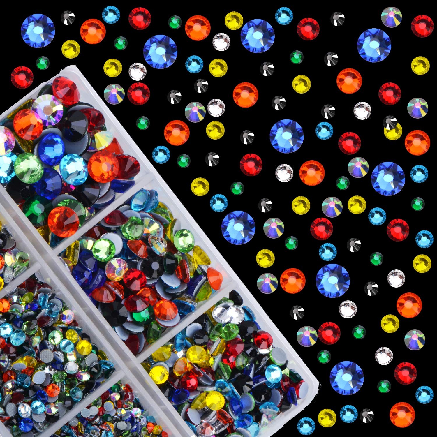 4000Pcs Mixed Size Hot Fix Round Crystals Gems Glass Stones Hotfix Flat Back