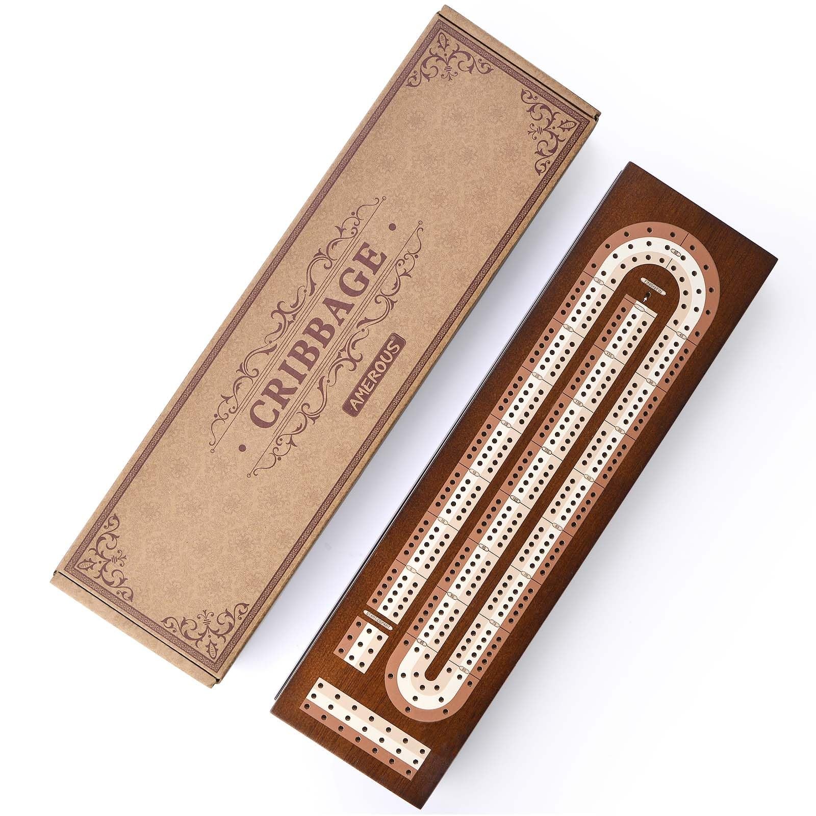 AMEROUS Wooden Cribbage Board Game Set with Magnetic 4 x 14.7 x 0.1 inches