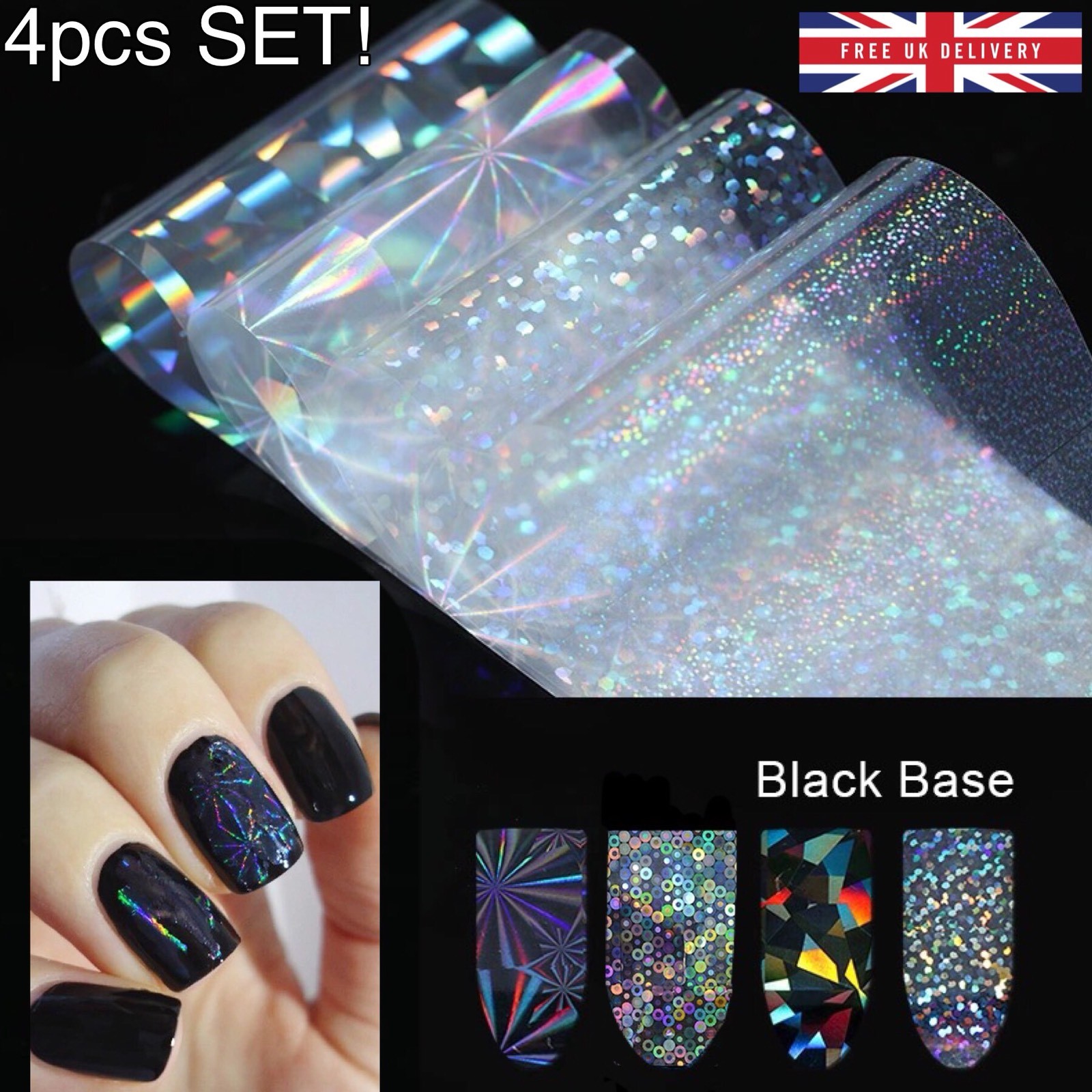 Transfer Foil Holographic Nails Wraps Transparent Stickers Shiny Nail 4pc x 20cm
