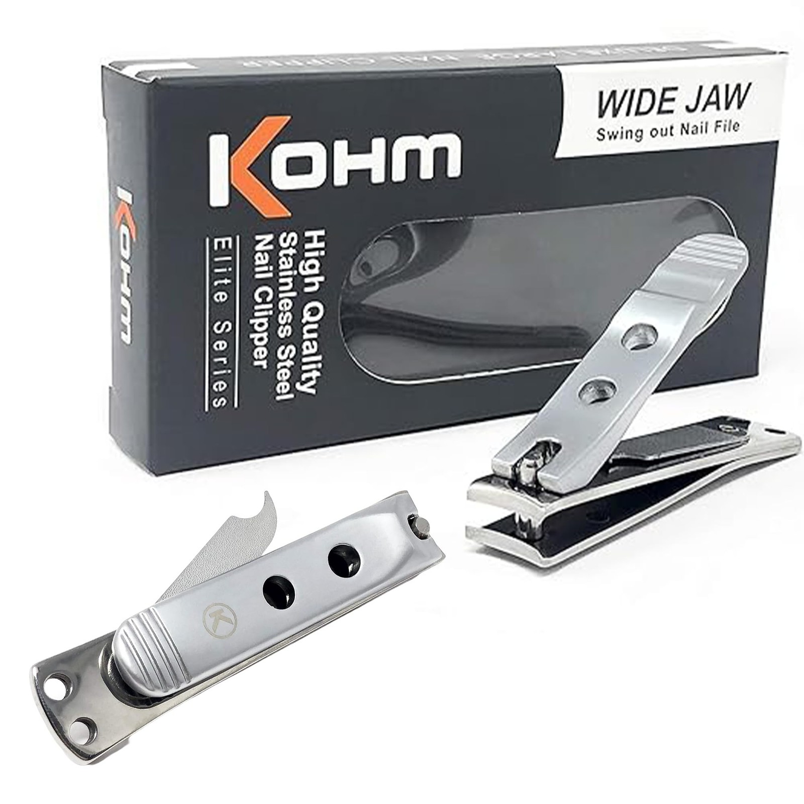 Kohm Curved Blade Edge Nail Clipper with Nail File (Swing Out), SS Wide Jaw T…
