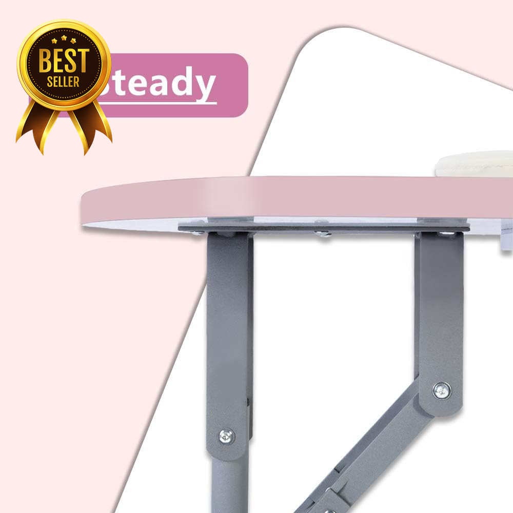 36in Foldable Manicure Table with Dust Collector Wheels Wrist Pad Pink