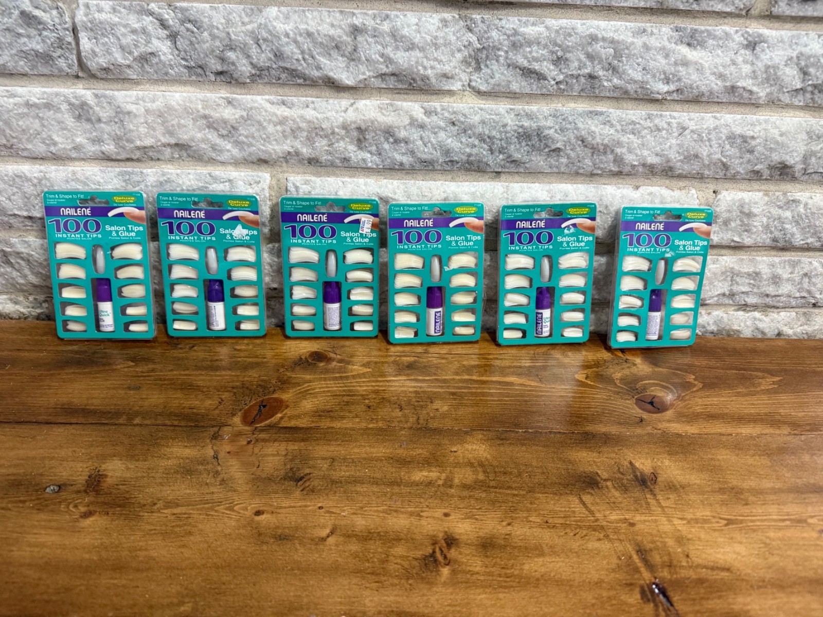 6 Packs Of 100 Nailene Deluxe Curve Salon Tips and Glue Nail Kits 600 Nails NEW