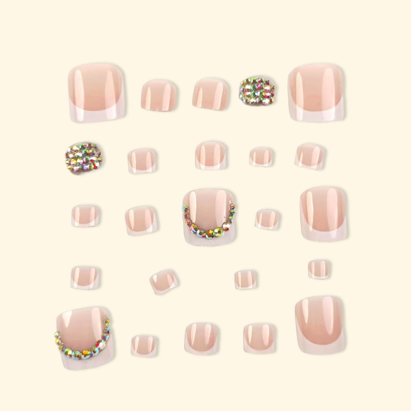 Press on Toenails French Tip Fake Toe Nails Short Square False Toenails Rhine…