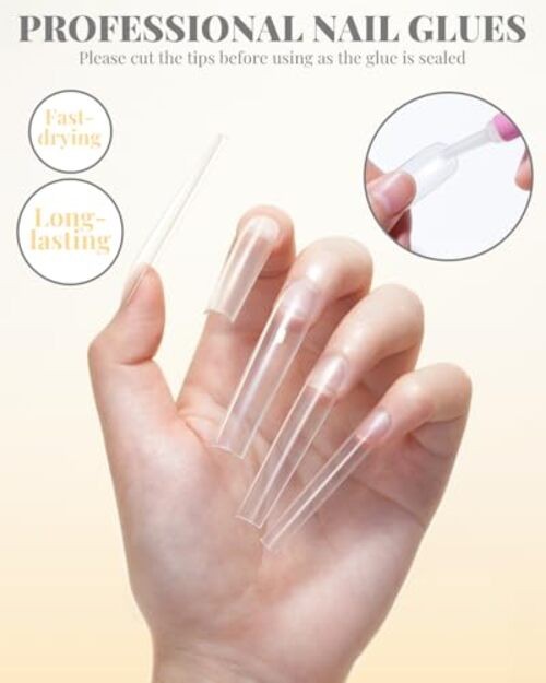 Extra Long Tapered Square Nail Tips, 240 240PCS Extra Long Square Nail Tips