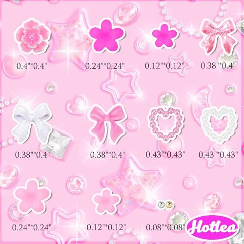 3D Flower Nail Charms Bulk Pink and White 3D Flowers and Bows Nail Charms Set C