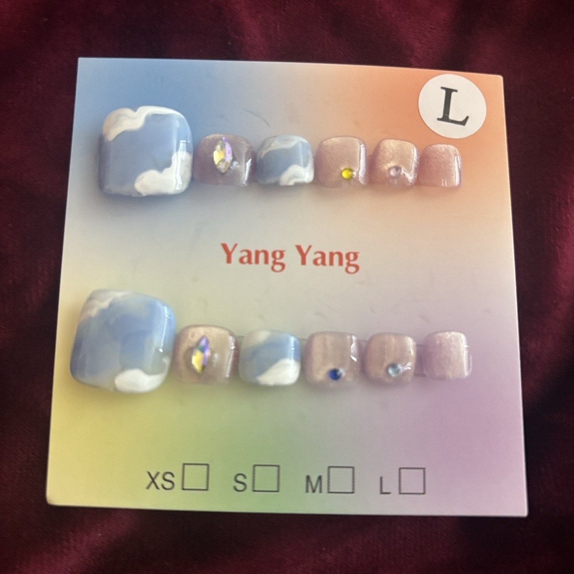 Yang Yang Press-On Nails Set Blue/White 3D Clouds Pre-Designed Long Square