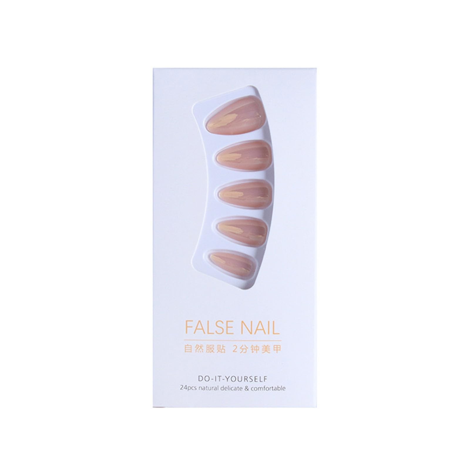 Almond Press on Nails Medium Pink Fake Glossy Chrome Medium, Style9