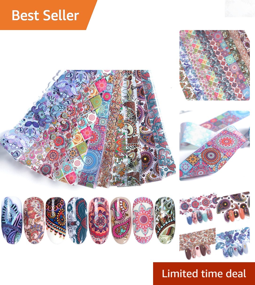 10 Sheets Nail Foil Transfer Stickers Holographic Floral Geometric Nail Art D…