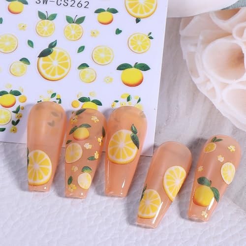 Fruit Nail Art Stickers Decals 3D Summer Nail Stickers 6PCS Lemon style8