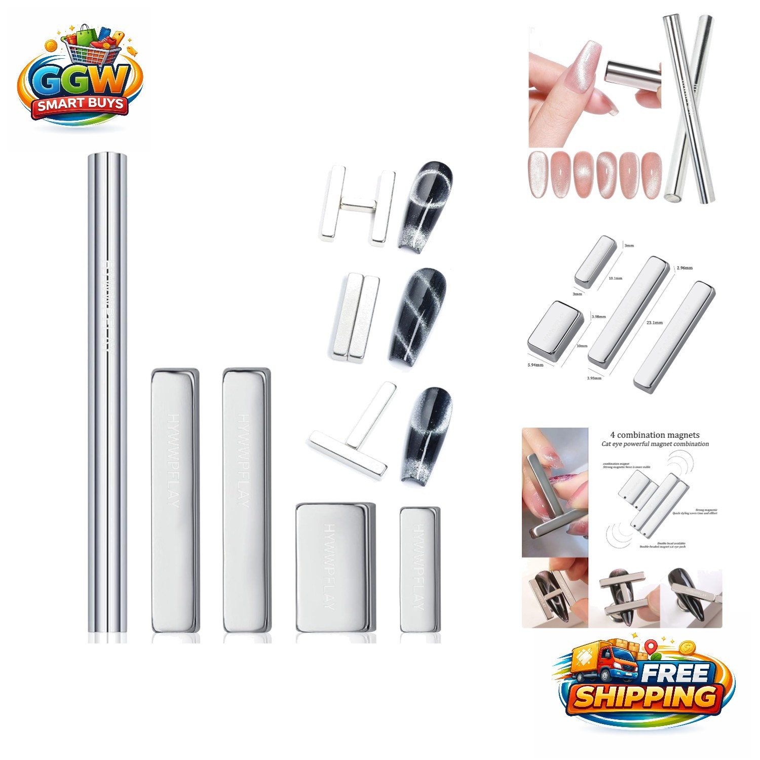 Charming 5-Piece Cat Eye Nail Magnet Set with Quality Acrylic & Glossy Finish