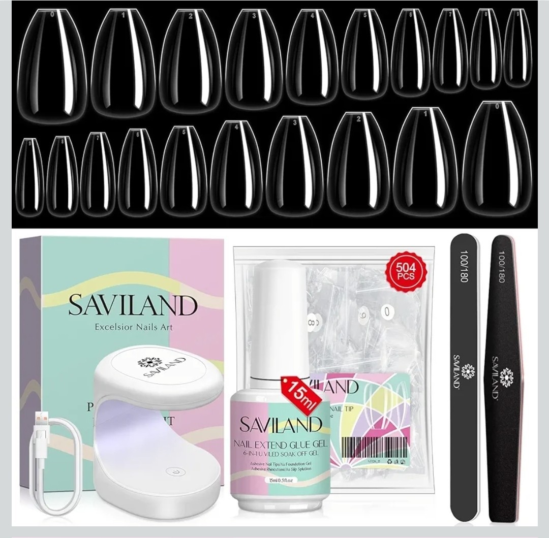 SAVILAND Nail Kit 500 Pcs Nail Tips Pre-Shaped Clear Short Damaged Box