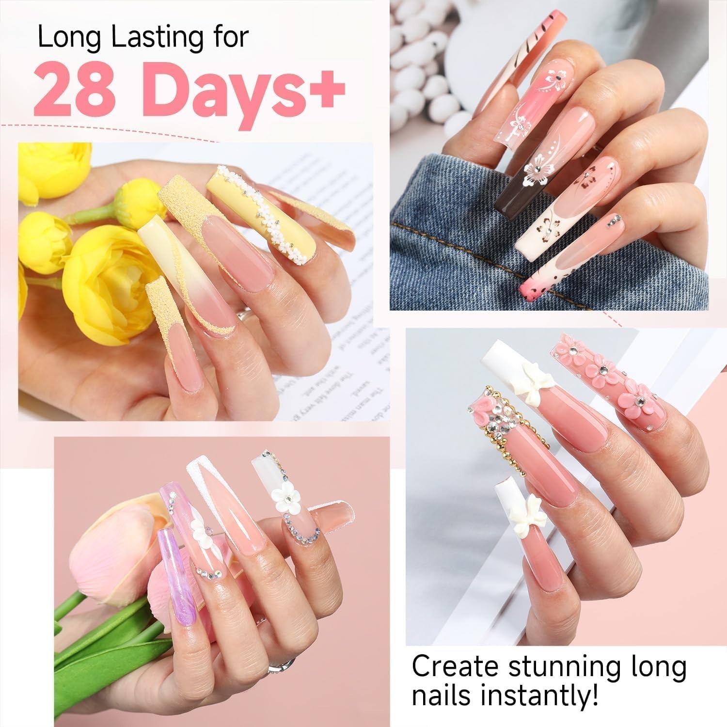 XXL Long Square Nail Tips – 216PCS No C Curve Full Cover Gel for Salon-Qualit…