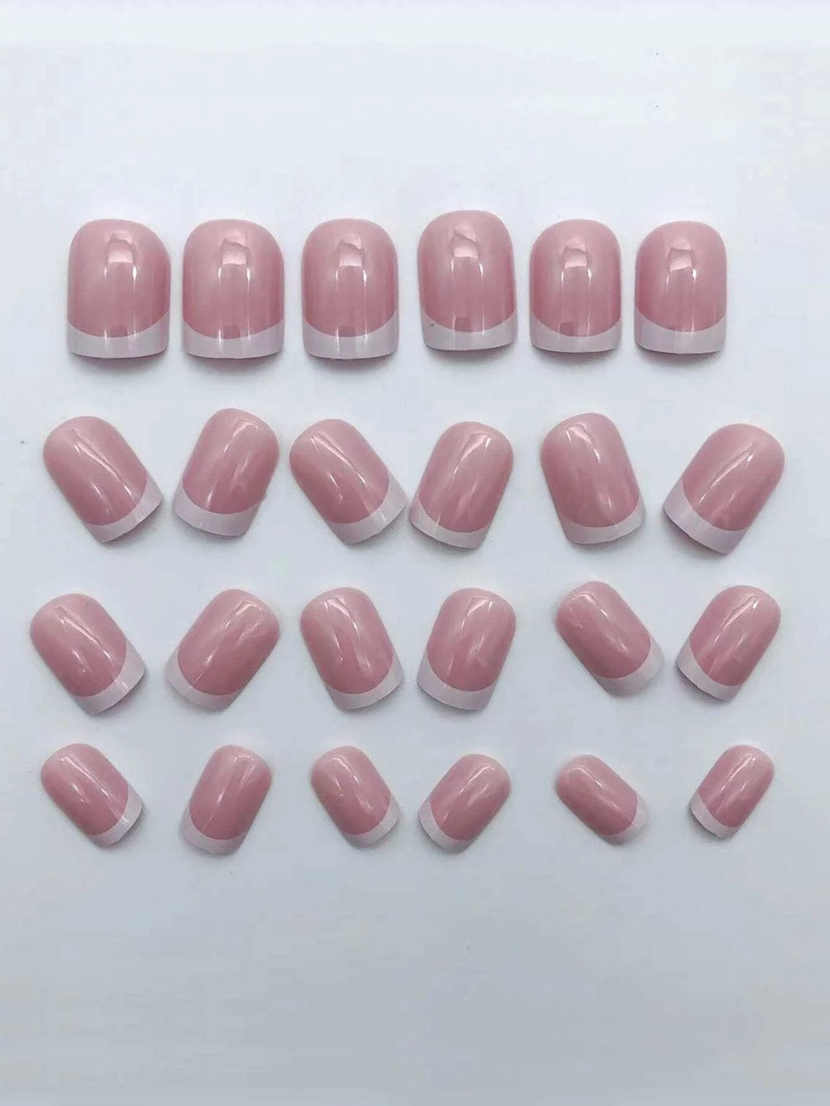 24 Natural French Tips Press-On Nails Fast French Real Short Modern Square Pink