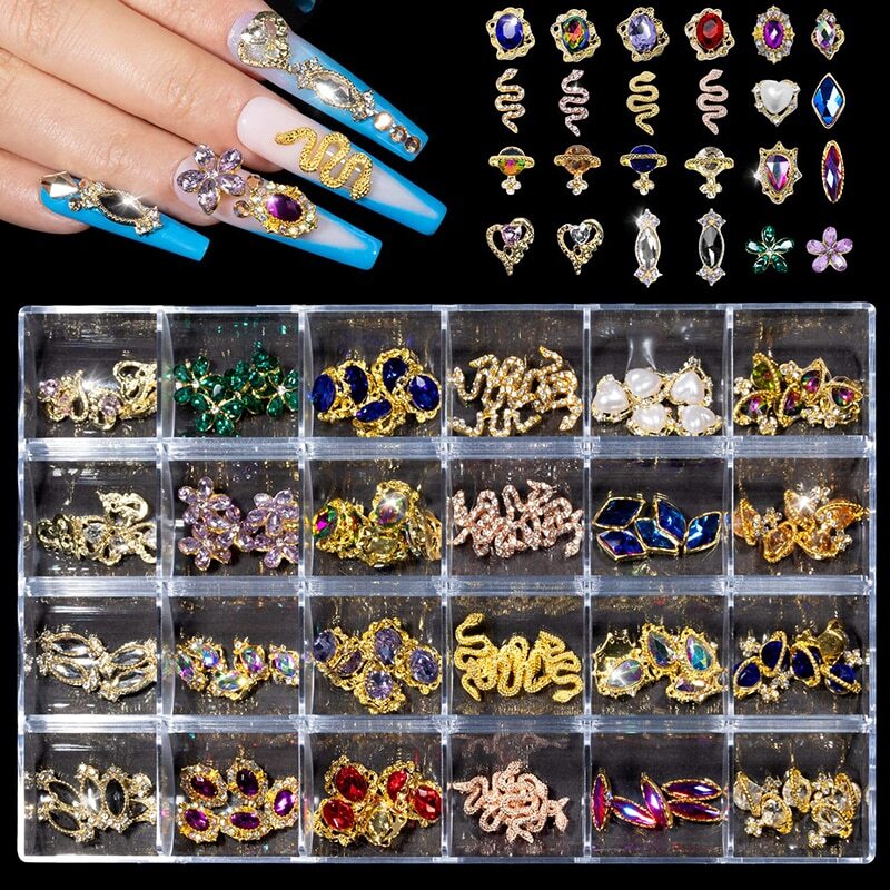 Nail Art Rhinestones Kit 3D Alloy Gems Crystal Nail Art Decorations Diamonds DIY