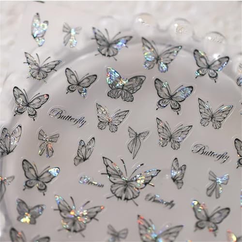 2 Sheets Butterfly Nail Stickers, 5d Embossed Nail Art Stickers, C-black Aurora