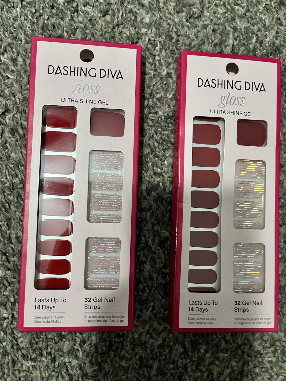 2 pk Dashing Diva Gloss Ultra Shine Gel Nail Strips Dance Floor Valentines LOT