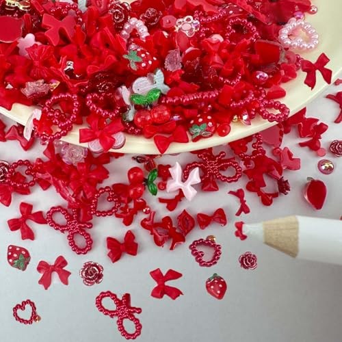 ONPRESS 15 Grids Red 3D Nails Charms Resin Fruit Nail Art Rhinestones Summer