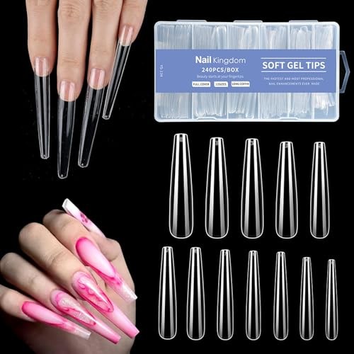 Gel 3XL Long No C Curve Nail Tips Pre-etching Full Cover Ballerina