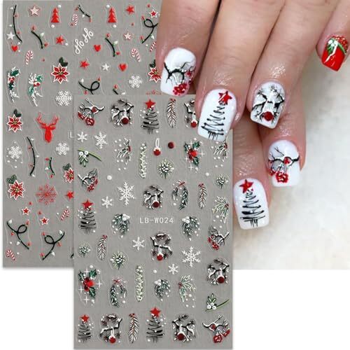 4Pcs Christmas Nail Art Stickers 5D Embossed Nail Decals Winter Christmas Tree