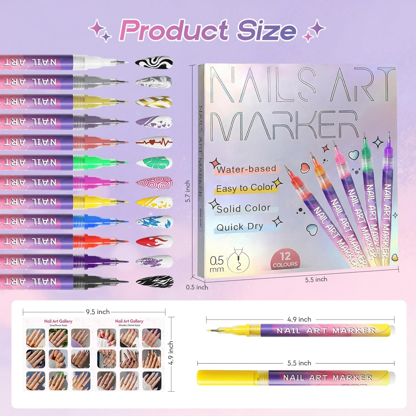 Nail Art Pens 12 Colors Painting Fine Tip Doodle Markers Set Girls Women