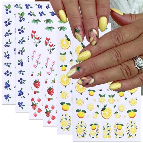 Fruit Nail Art Stickers Decals 3D Summer Nail Stickers 6PCS Lemon style8
