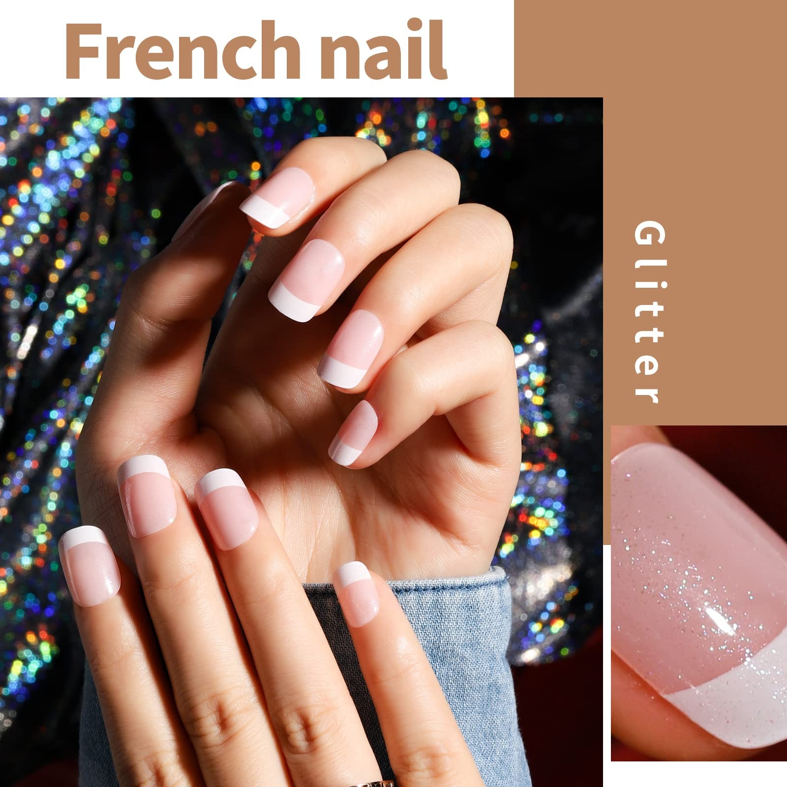 576Pcs Short Square Press On Nails Kit with Matte, Glossy, Glitter, and Frenc…