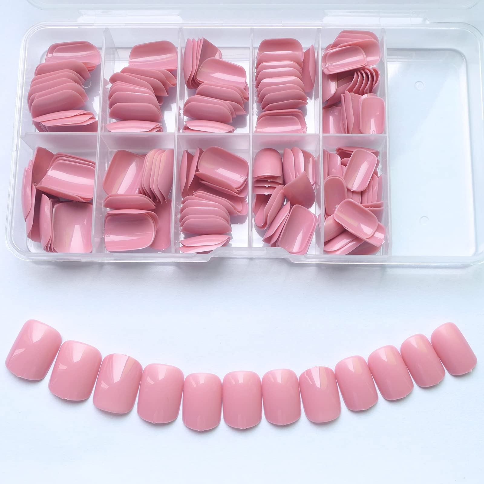240pcs Short Press on Nails Full Cover Short Square Glossy Pink Fake Nails