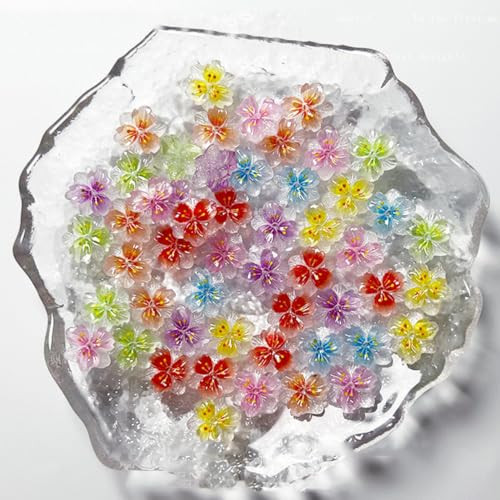 50pcs 3D Flowers for Nails Charms 7 Colors Ice Translucent Flower Nail Art